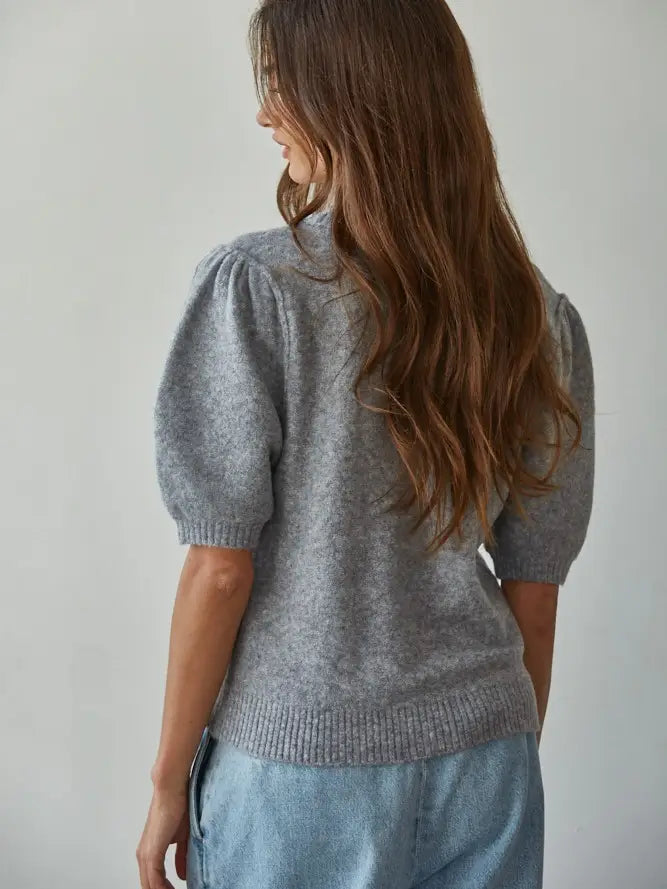 Knit Sweater S/S Top - Heather Grey