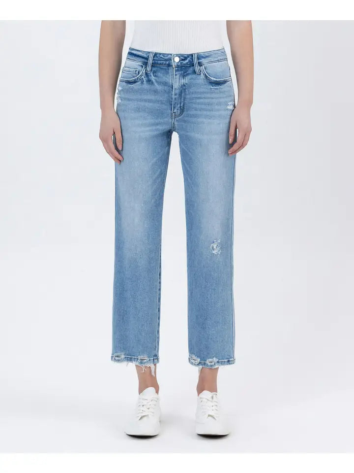 High Rise Distressed Hem Crop Straight Jeans - Boatload