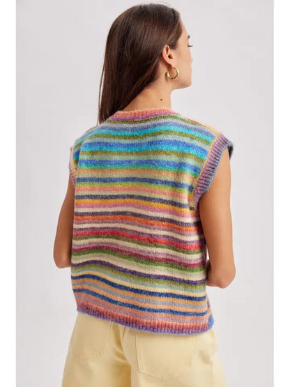 Rainbow Stripe Sweater Vest - Sky/Purple