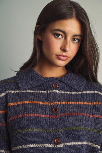 Striped Knit Cardigan - Blue Multi