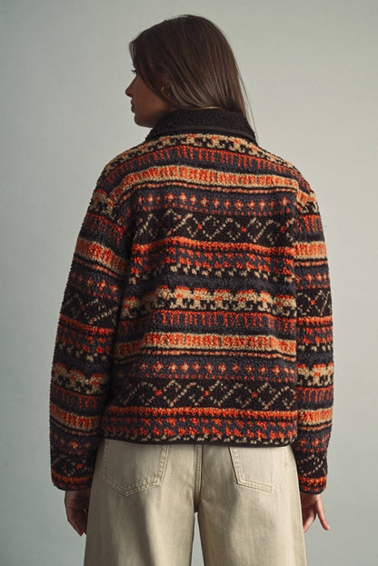Patterned Teddy Fleece Jacket - Multi