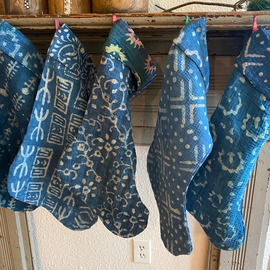 Indigo Kantha Holiday Christmas Stocking