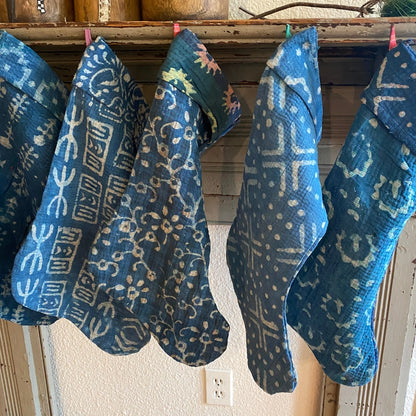 Indigo Kantha Holiday Christmas Stocking