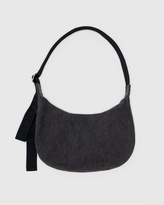 Medium Nylon Crescent Bag - Washed Black Denim