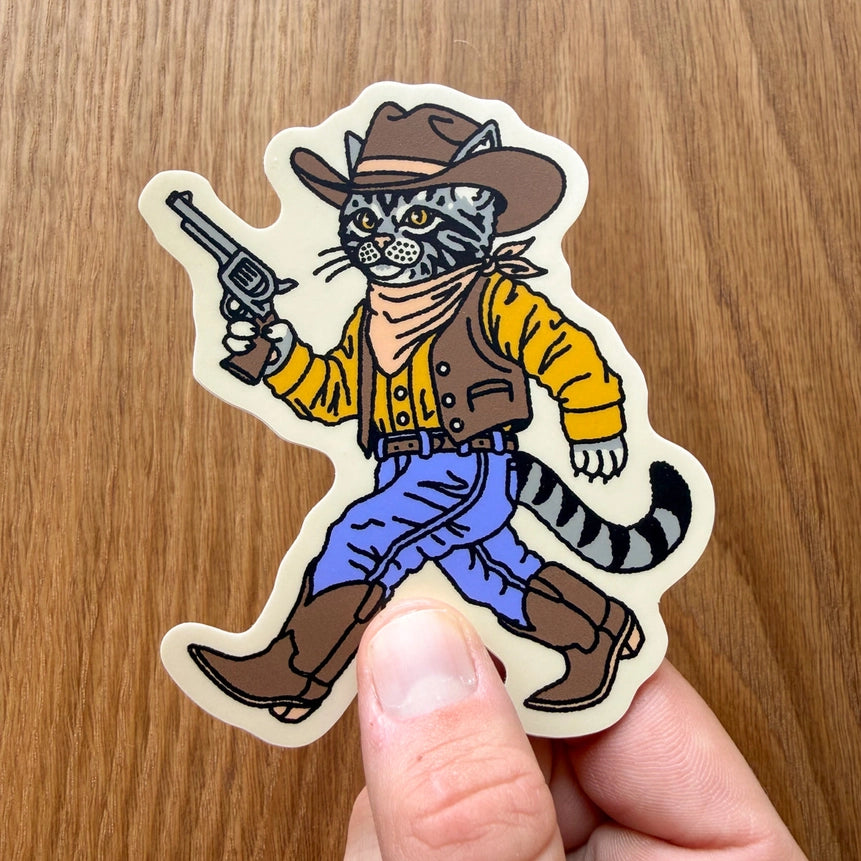 Gunslinger - Vinyl Cowboy Cat Sticker 4"