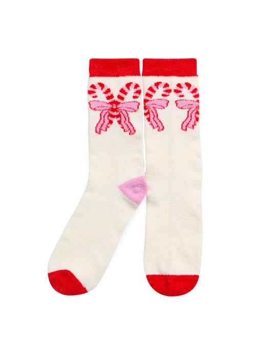 Candy Cane Bow Socks - Ivory