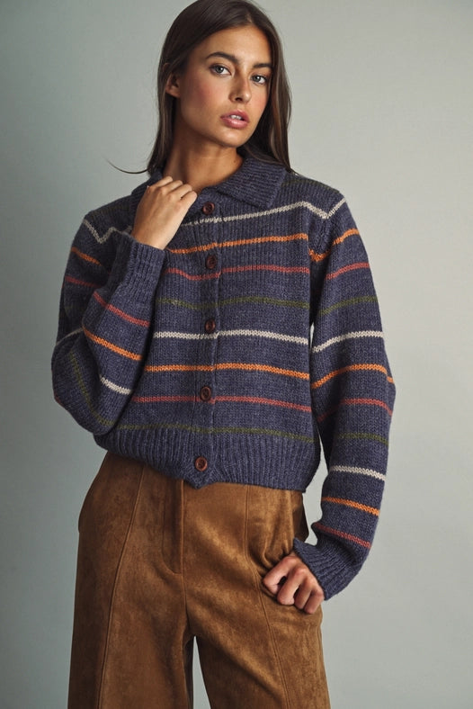 Striped Knit Cardigan - Blue Multi