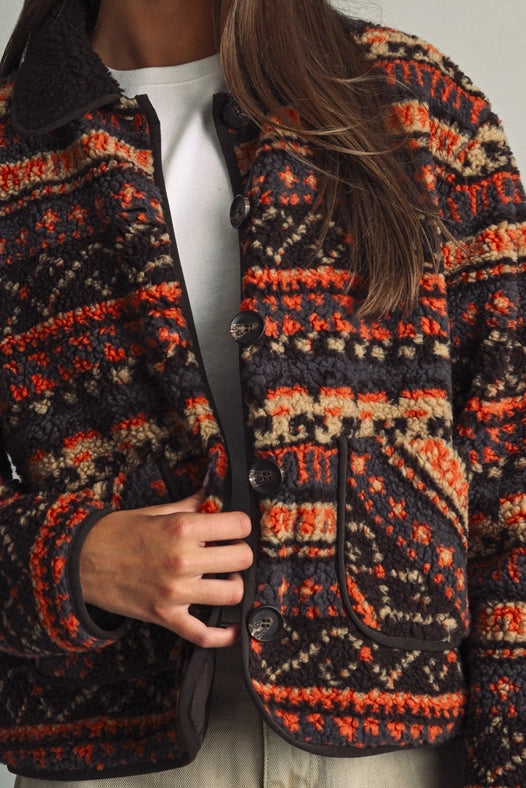 Patterned Teddy Fleece Jacket - Multi