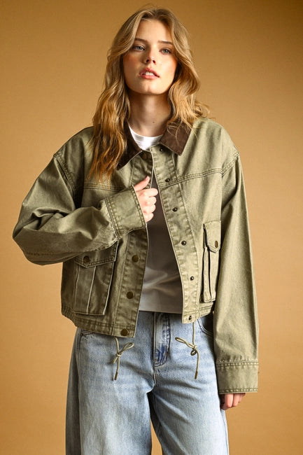 Collared Utility Jacket - Olive