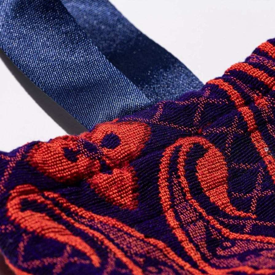 Jacquard Fabric Drawstring Bag - Navy Blue