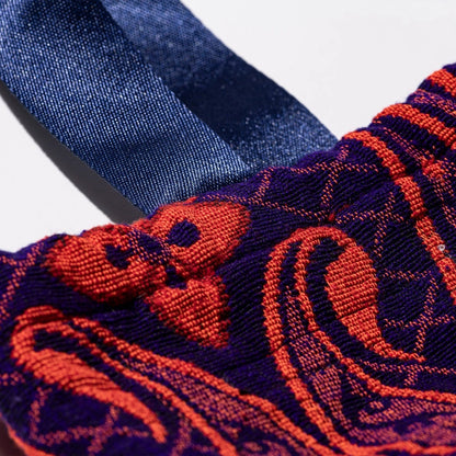 Jacquard Fabric Drawstring Bag - Navy Blue