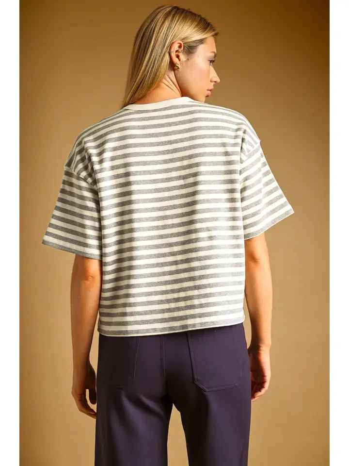 Bold Stripe S/S Top - Heather Grey