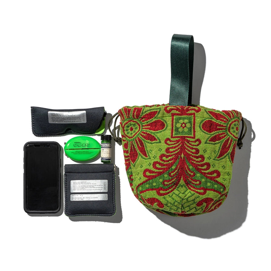 Jacquard Fabric Drawstring Bag - Green