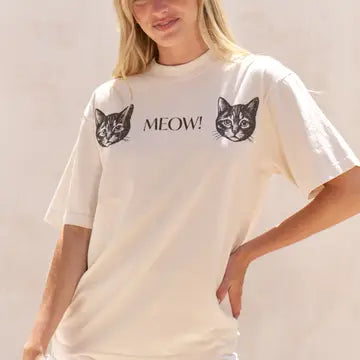 Two Cat Meow Tee - Ivory