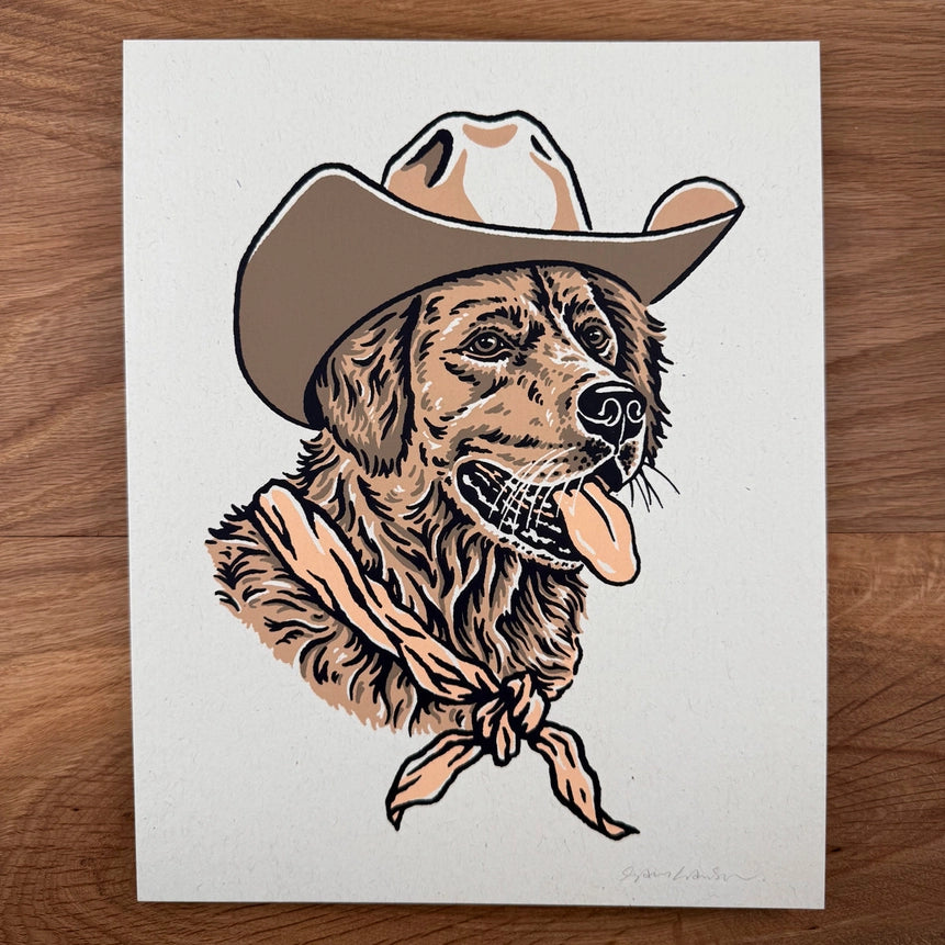 Golden Retriever Cowdog -Signed 8x10in Silkscreen Print