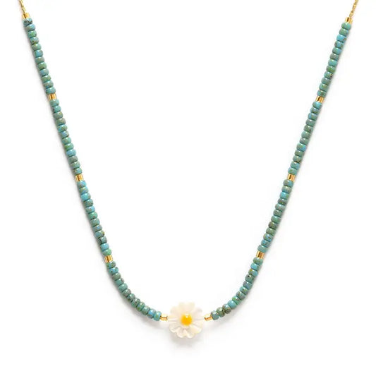 Daisy Miyuki Bead Necklace - Blue Picasso