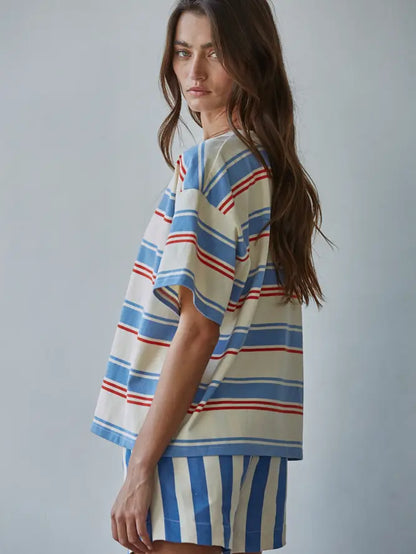 Striped S/S Top - Cream/Blue