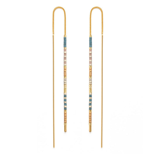 Miyuki Seed Bead Threader Earrings - Sky