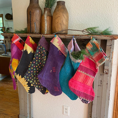 Kantha Holiday Christmas Stocking