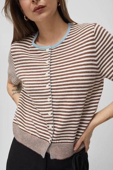 The Faye Cardigan - Brown/Ivory/Blue