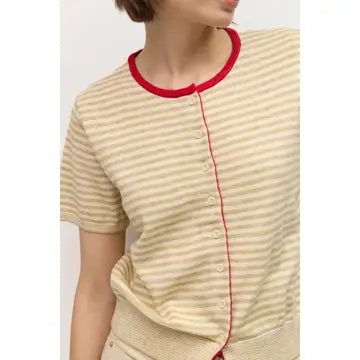 The Faye Cardigan - Beige/Cream/Red
