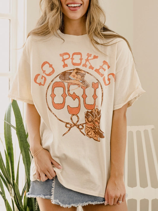 OSU Cowboy Boots Thrifted Tee - Off White
