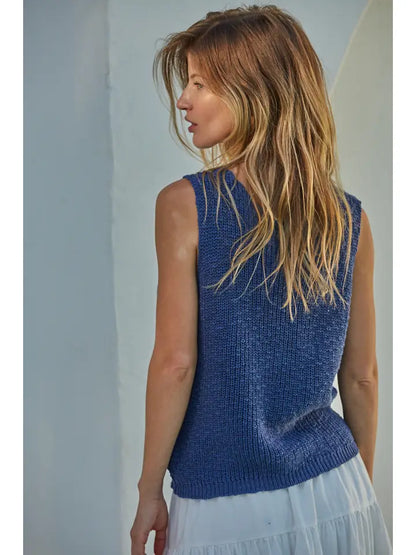 Knit Sweater Vest Top - Navy