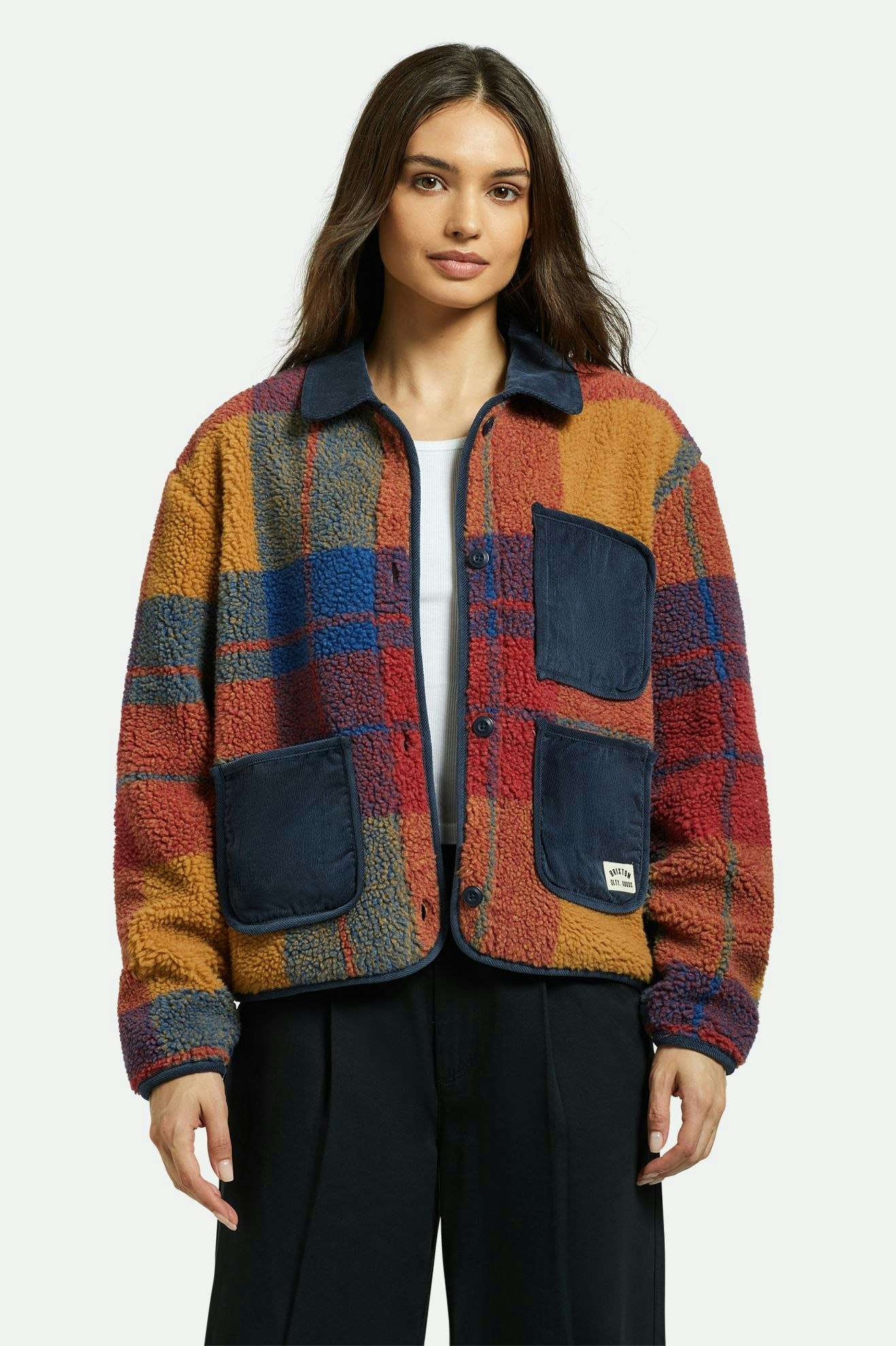 Delilah Sherpa Jacket - Multi Color Plaid