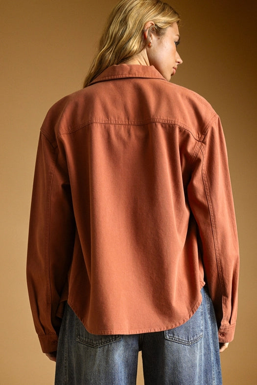 Washed Button Front Shirt - Rust