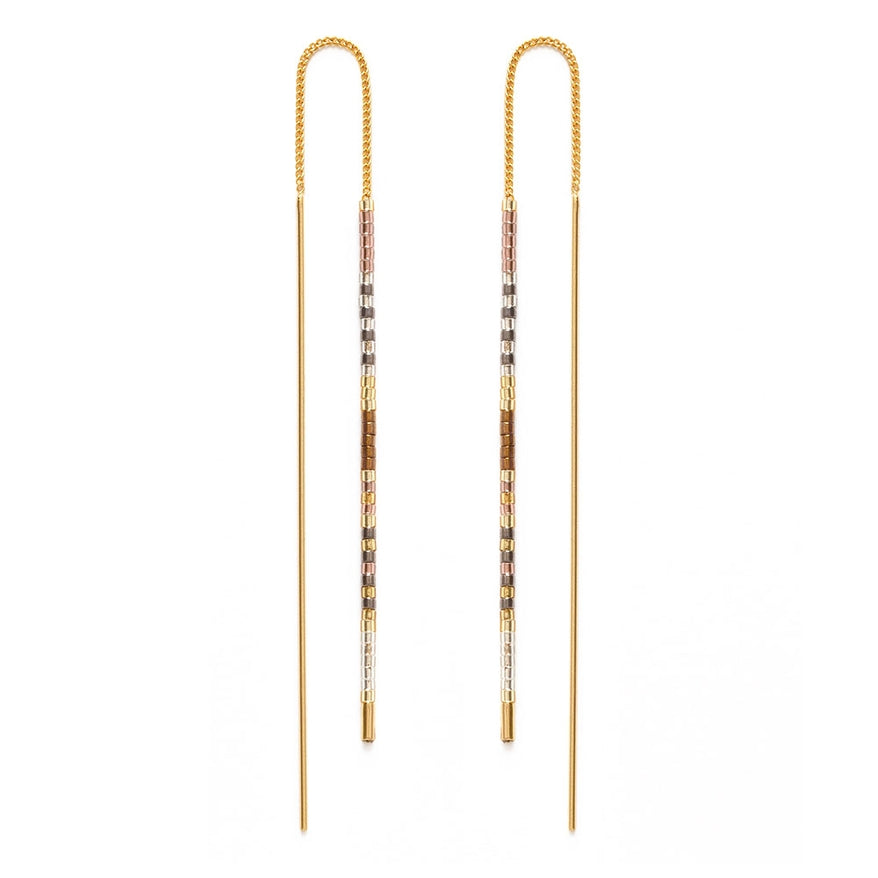 Miyuki Seed Bead Threader Earrings - Champagne