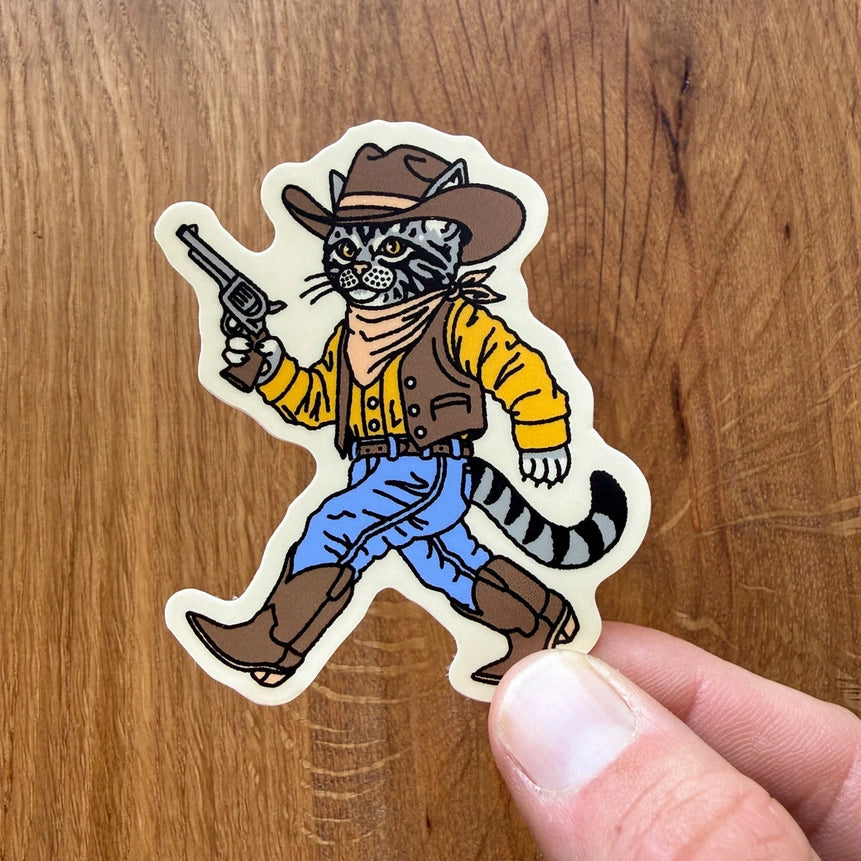 Gunslinger Vinyl Cowboy Cat Sticker 3"