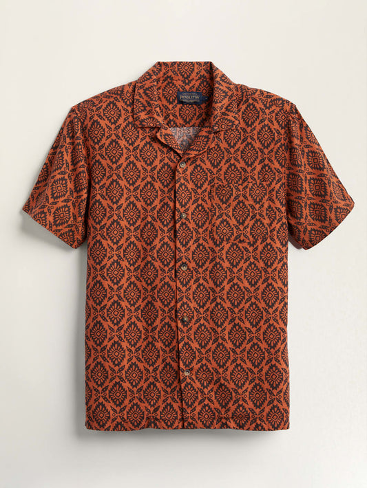 Linen Camp S/S Shirt - Red Spice Medallion