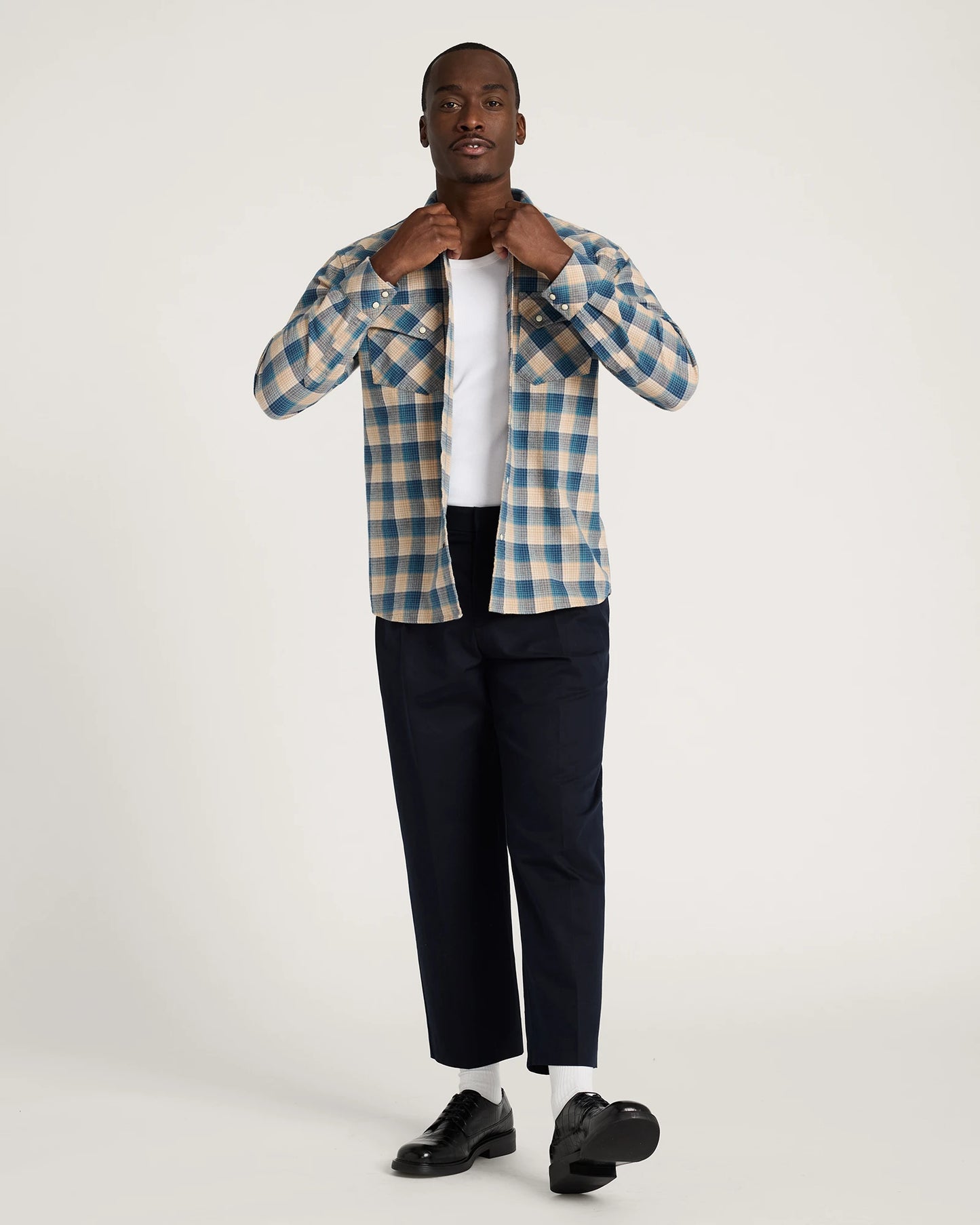 Wyatt Shirt - Tan/Blue Plaid