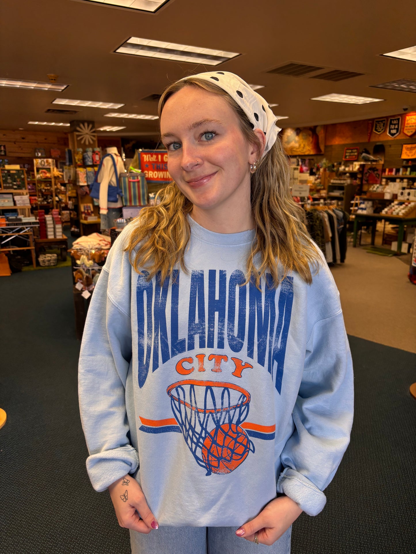 OKC Established Date Thrifted Sweatshirt - Light Blue