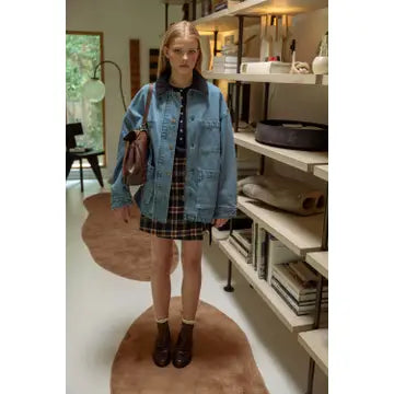 Denim Utility Jacket w/ Black Corduroy Collar