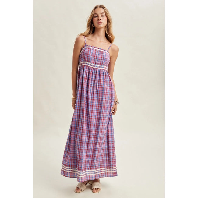 Plaid Midi Dress - Blue/Red