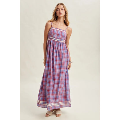 Plaid Midi Dress - Blue/Red