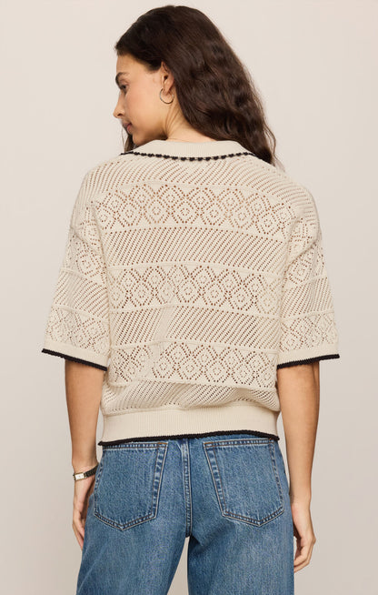 Denman Crochet Polo Sweater - Sandstone