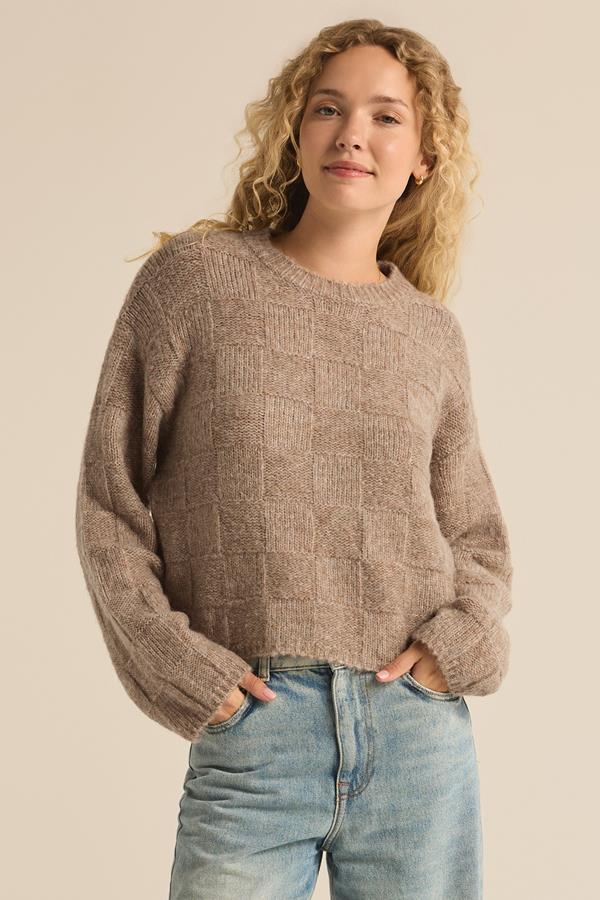 Delilah Check Sweater - Light Oatmeal Heather