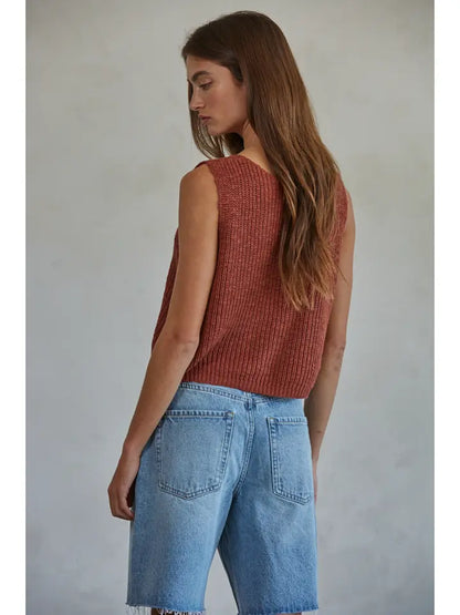 Knit Sweater Vest Top - Rust