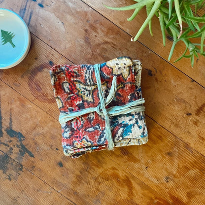 Warm Color Coasters Block Print Hand-Dyed Old Cotton Kanthas