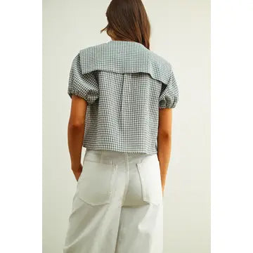 Gingham Sailor Tie Top - Blue
