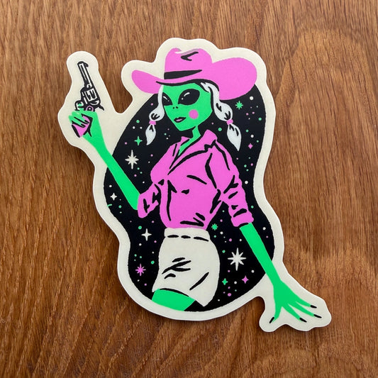 Alien Dolly - Vinyl Retro Cowgirl Sticker 4"