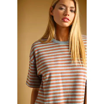 Double Striped S/S Top - Blue/Rust