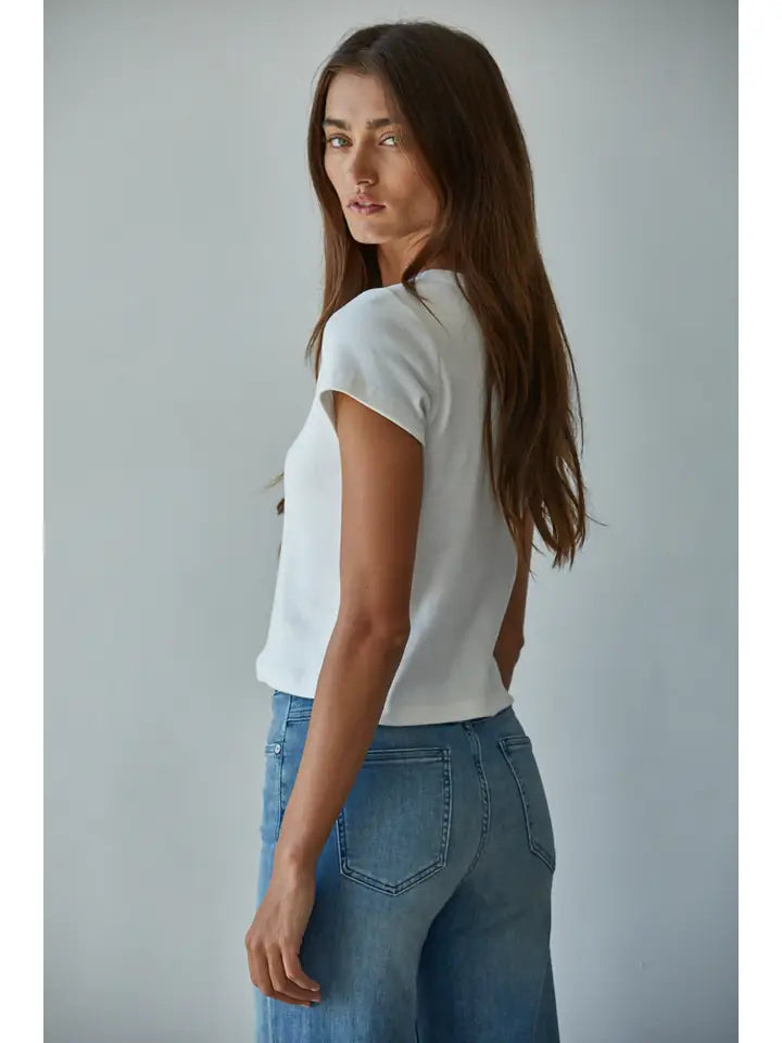Cotton S/S Crop Tee - Off White