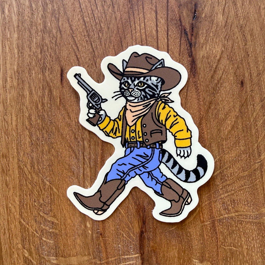 Gunslinger Vinyl Cowboy Cat Sticker 3"
