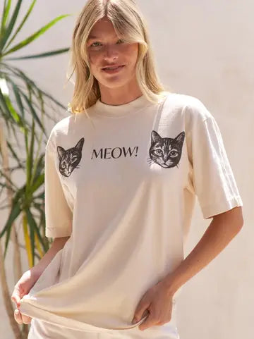 Two Cat Meow Tee - Ivory