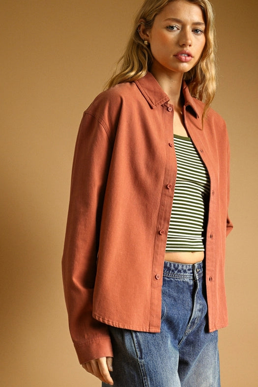 Washed Button Front Shirt - Rust