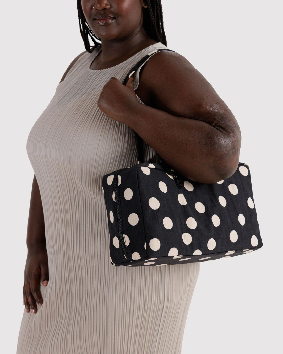 Medium Nylon Bowler Bag - Black & Cream Polka Dot