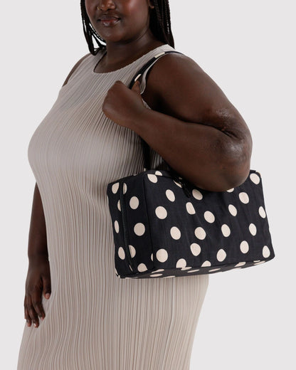 Medium Nylon Bowler Bag - Black & Cream Polka Dot